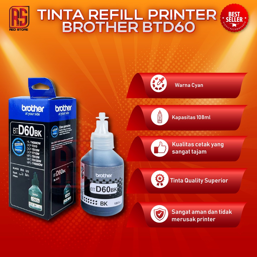 Tinta Brother BTD60 Black For Printer DCP T310 T510W T710W T810W