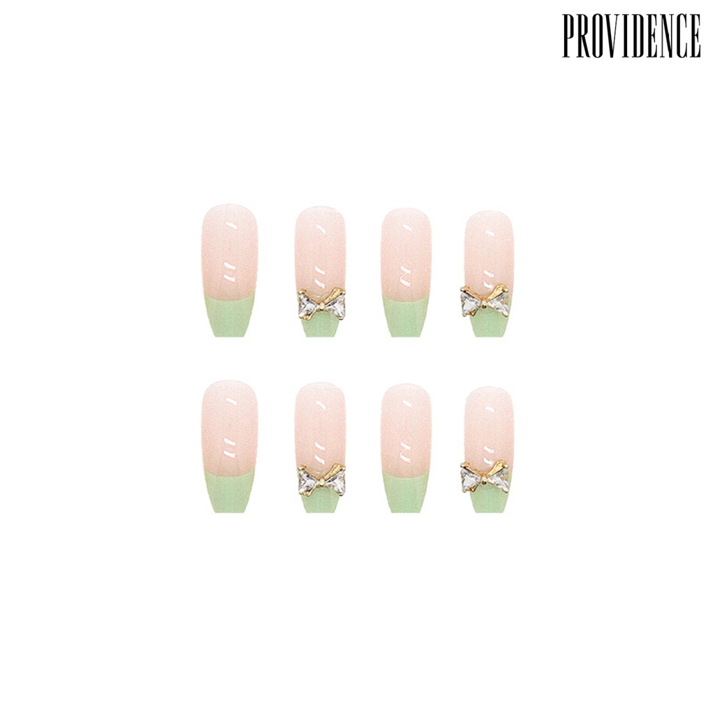 Providence 1set Balet Kuku Palsu Mempesona Efek Visual Mudah Dilepas Penuh Penutup DIY Gaya Panjang Stick on Green Ikatan Simpul Manicure Tips Nail Salon Supply