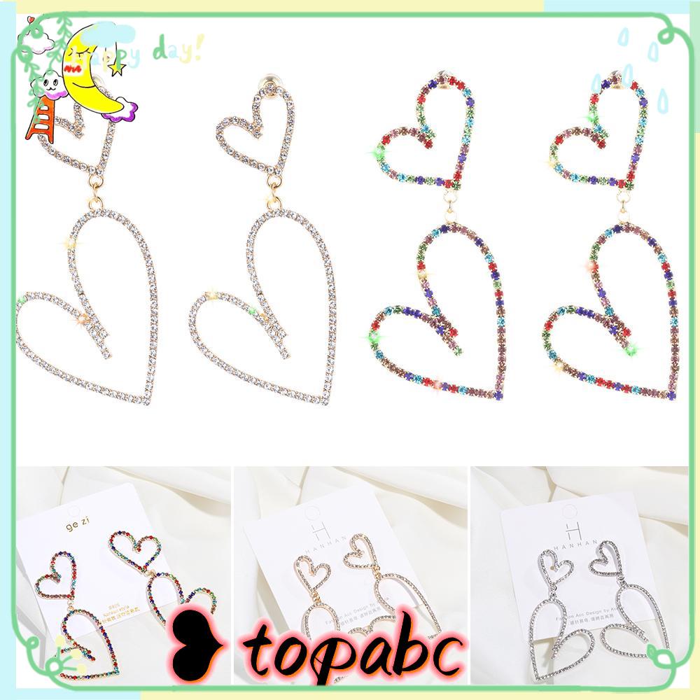 Anting Hoop TOP Perhiasan Wanita Mengkilap Ear Studs Double Heart