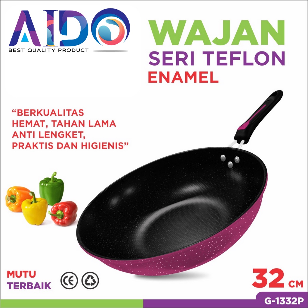 Wajan Penggorengan Enamel 32cm Wajan Teflon Fry Pan MURAH WAJAN JUMBO TEFLON TEBAL TAHAN API ANTI LENGKET Penggorengan Kuali Wok Pan Panci Kenceng Wajan Teflon 1332P