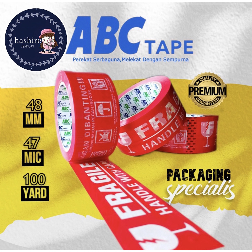 Lakban Fragile ABC Tape Perekat Serbaguna 2 Inch /45 Mmx 80 Yard