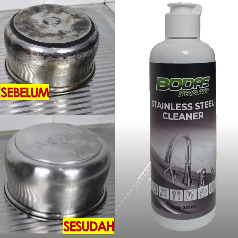 BODAS Pembersih Stainless Steel Cleaner Kran Air Shower Wastafel Alat Dapur ( Bonus Kuas dan Sabut Kawat)