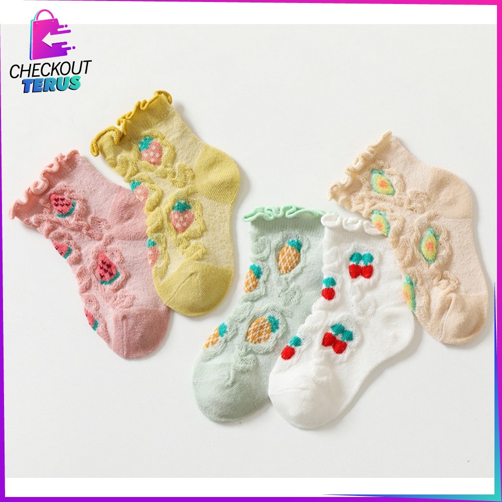 CT P380 Kaos Kaki Anak Perempuan Renda Karakter Buah Bunga Aksen Ruffle Kaus Kaki Breathable Baby Socks