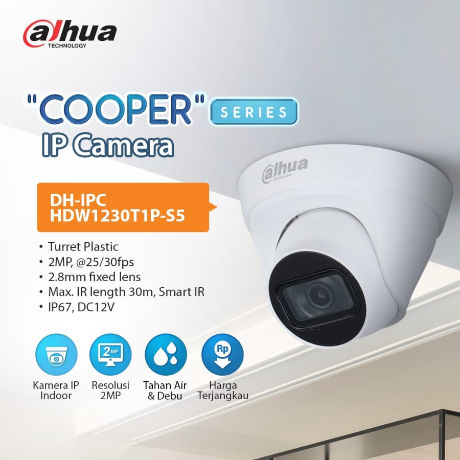Dahua Cooper IpCam Ip Camera Indoor DH-IPC-HDW1230T1P-S5 2MP H265+