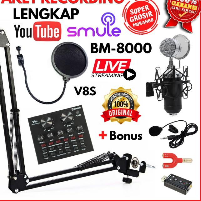 Terbaik Paket Recording Lengkap Microphone Mic BM 8000 BM8000 Soundcard V8s Youtube Smule Karaoke