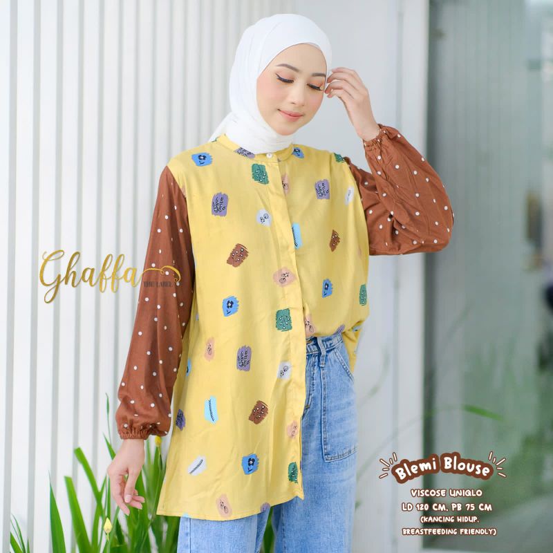 BLEMI BLOUSE BY GHAFFA THE LABEL / BLOUSE JUMBO MOTIF MUSLIMAH / Oversize wanita rayon viscose