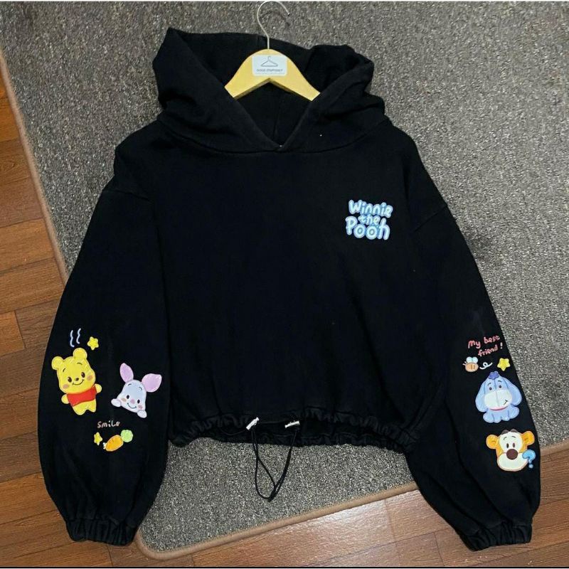 Sweater hoodie crop kartun disney wanita lucu sweater korean style tali serut wanita sweater hodie c