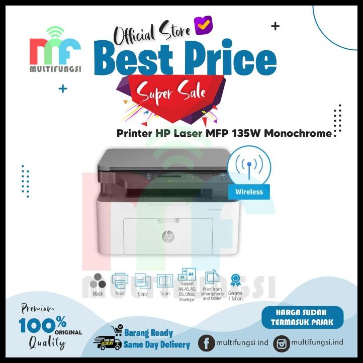 

Terbaru !!! Hp Laser Mfp 135W Monochrome Garansi Resmi M135W Printer (4Zb83A)