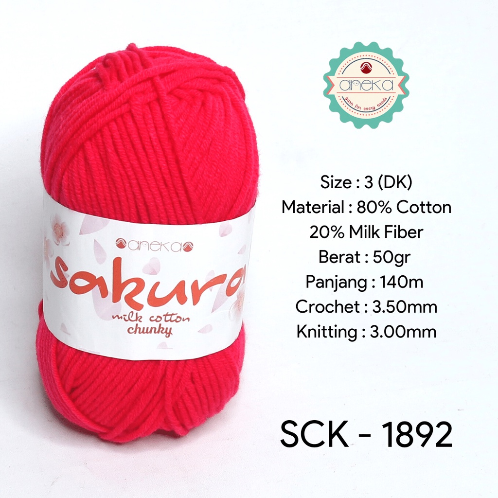 Benang Rajut Katun Susu Sakura Milk Cotton Chunky - 1892