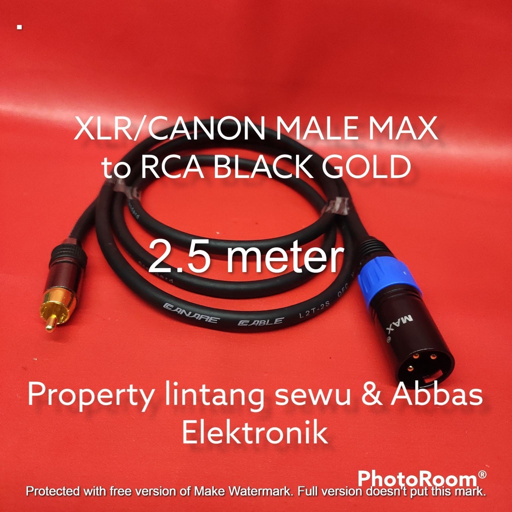 KABEL JEK RCA BLACK GOLD TO XLR CANON MALE MAX 2.5 METER
