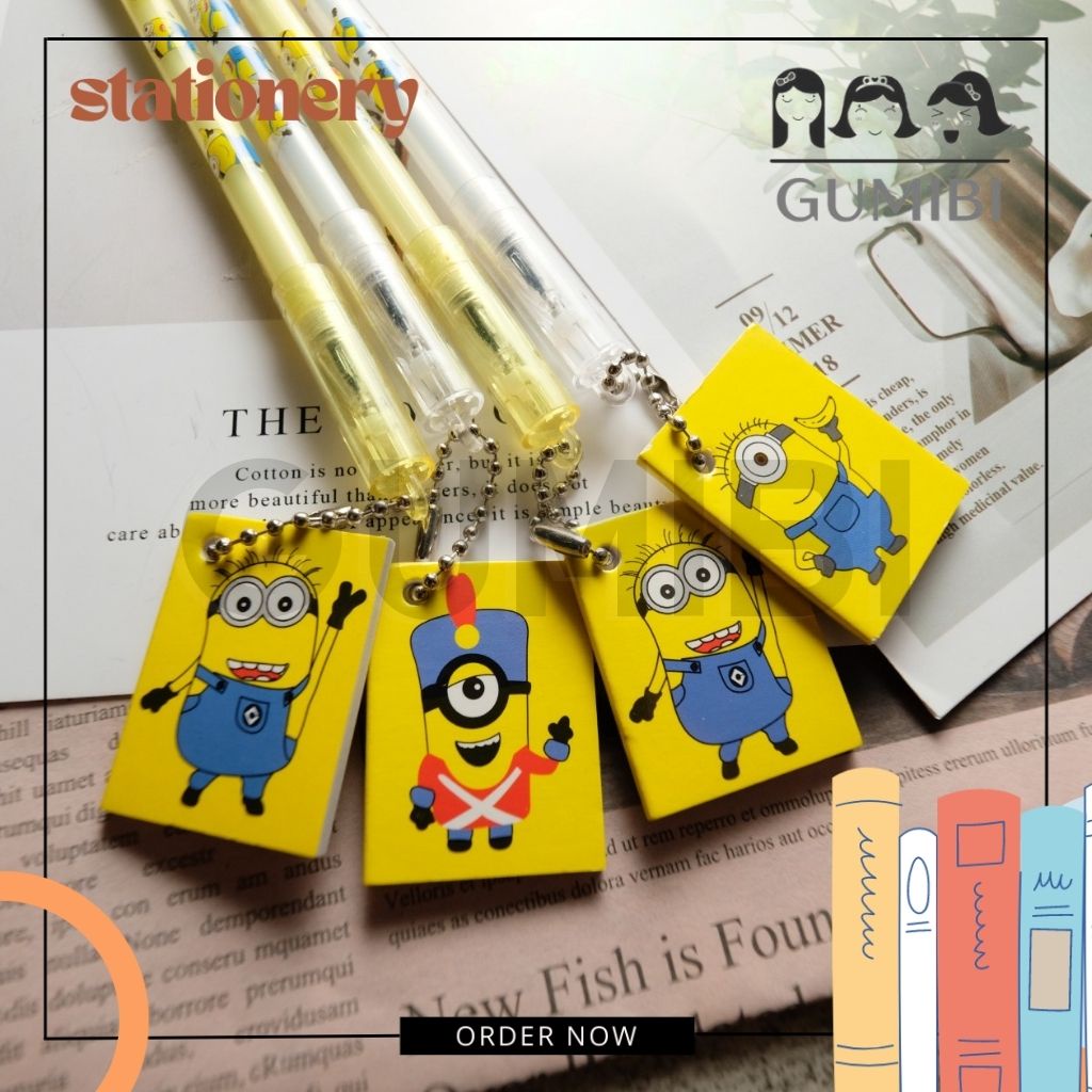 

12 PCS PEN GEL KHUSUS GROSIR PULPEN GANTUNGAN BUKU MINION LUCU / PEN MURAH GANTUNG FREE BUKU KECIL BISA COD GUMIBI STORE