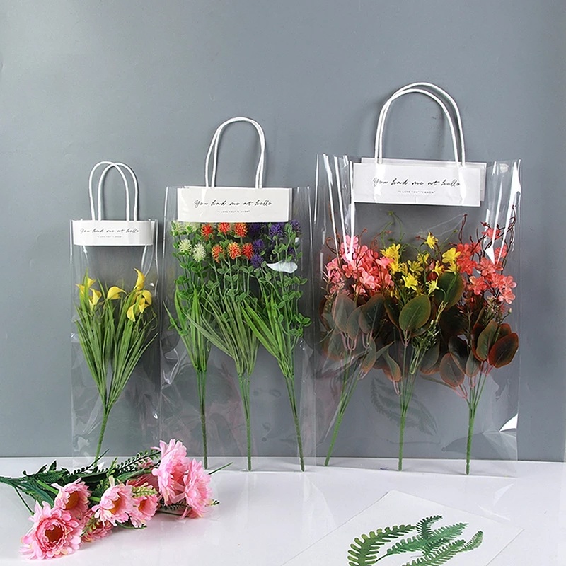 Bouquet Bagging Transparan Gift Bags 1Pc PVC Clear Bag Flower Untuk Kolokasi Packaging Portable Florist Dekorasi Untuk Pernikahan Valentine Day PVC Tas Hadiah Tote Panjang