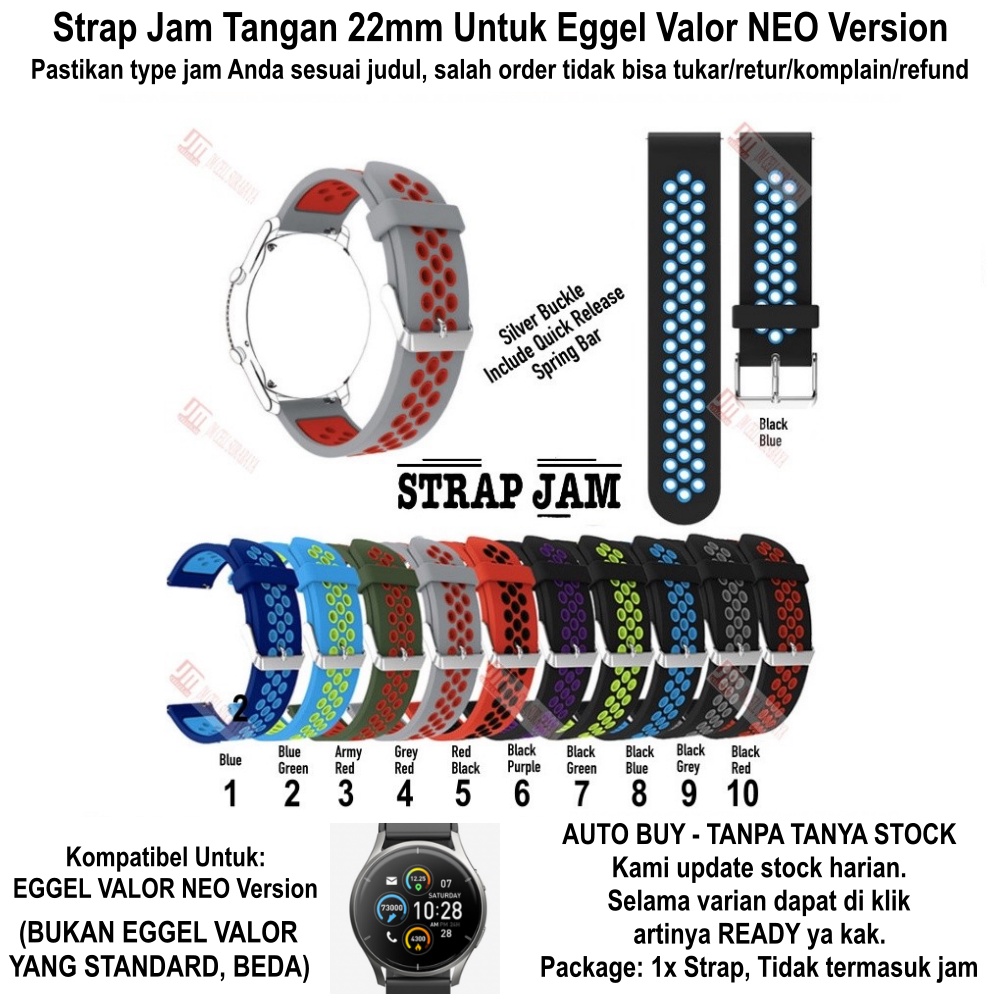 Tali Jam Kompatibel Eggel Valor Neo 22mm - Strap NSB Rubber Silikon Berlubang Sporty