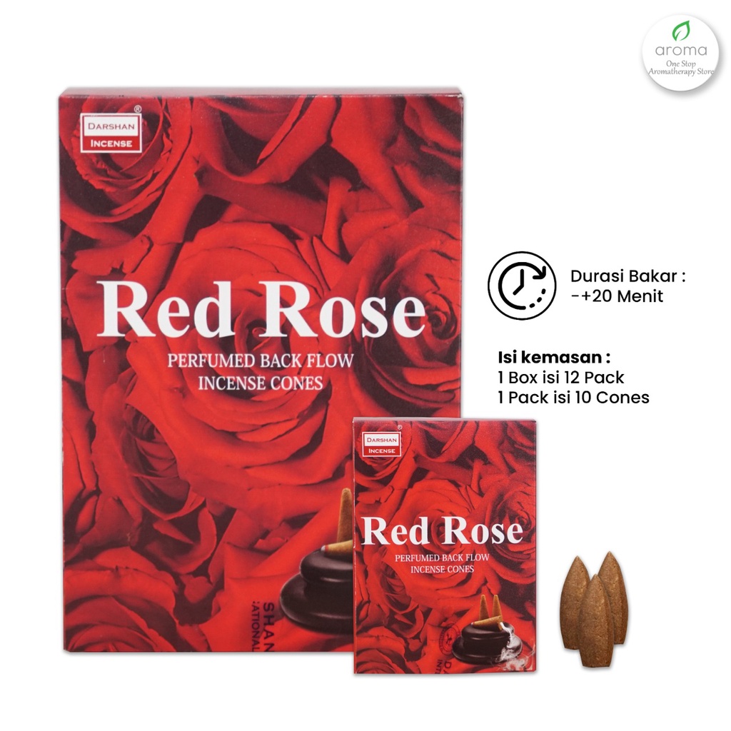 Dupa India Kerucut Aromatherapy Cones - Darshan Red Rose Back Flow
