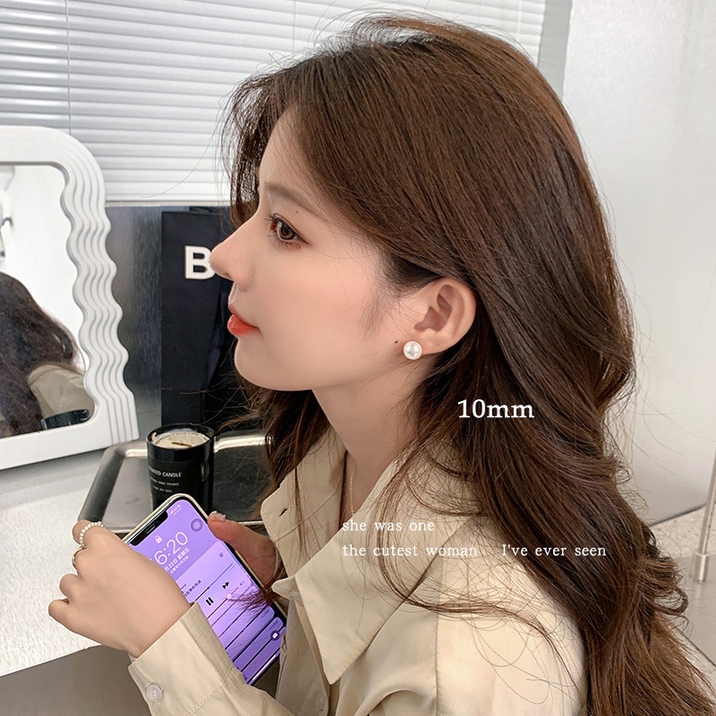 S925 Silver INS Daily Retro Mutiara Klasik Alam Anting Ear Studs Untuk Wanita Perempuan