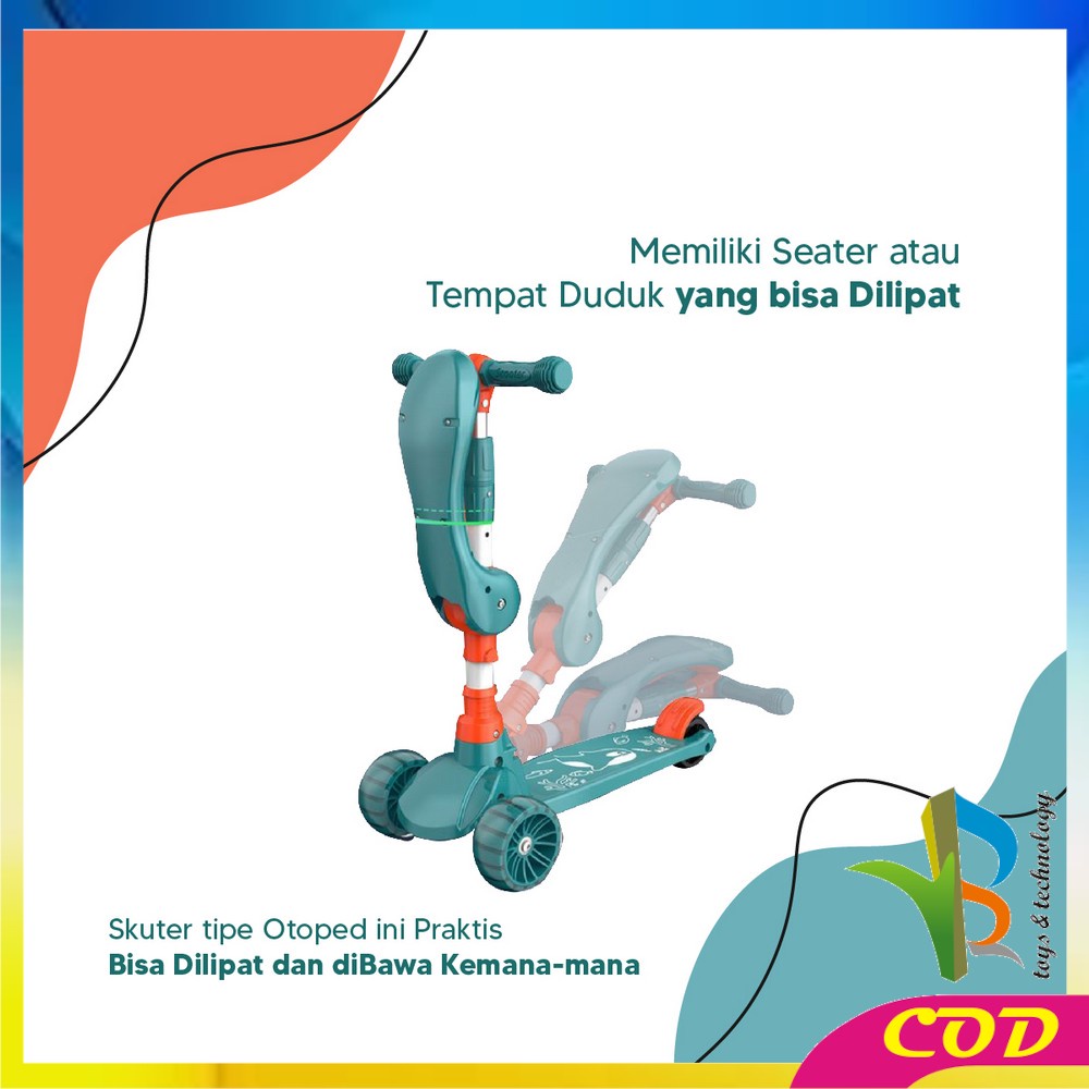 RB-M290 Mainan Anak Skuter Otoped Sepeda Duduk 3 Roda 2in1 Ada Musik Lagu Lampu Scooter Anak roda nyala