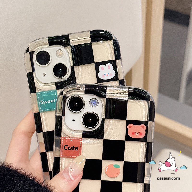 IPHONE Casing Kompatibel Untuk Iphone11 14 13 12 Pro MAX 7plus 7 8 6 6S Plus XR X XS MAX Couple Case Kotak-Kotak Beruang Lucu Kelinci Shockproof Airbag Soft TPU Lovers Phone Case