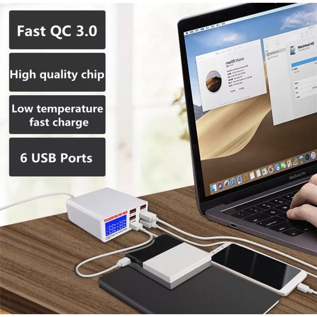 Multiport USB Smart Charging Station LCD Display Fast Charging 40w