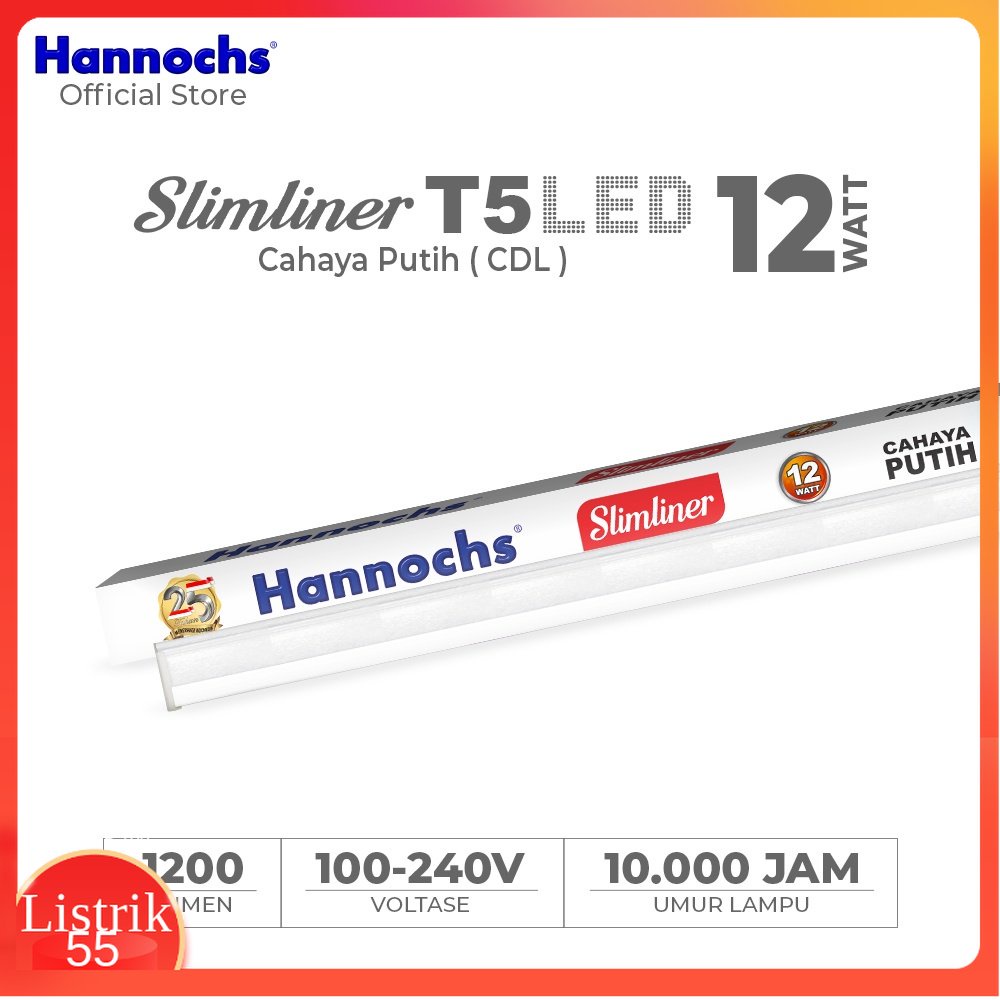 Hannochs Slimliner T5 LED 12 Watt Cahaya Putih - Lampu Neon