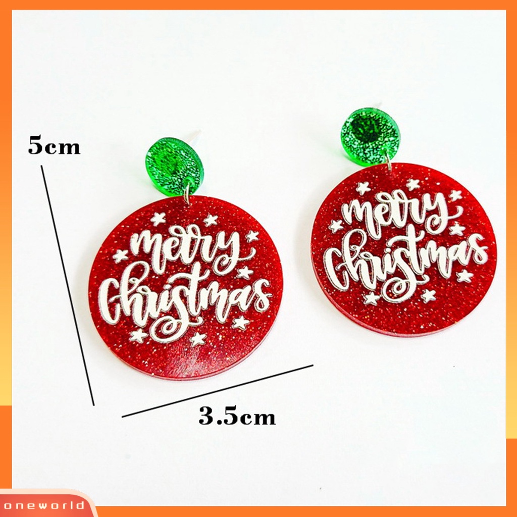 [WONE] 1pasang Anting Menjuntai Hias All-match Glittery Merry Christmas Geometrical Round Hoop Earrings Untuk Perjamuan
