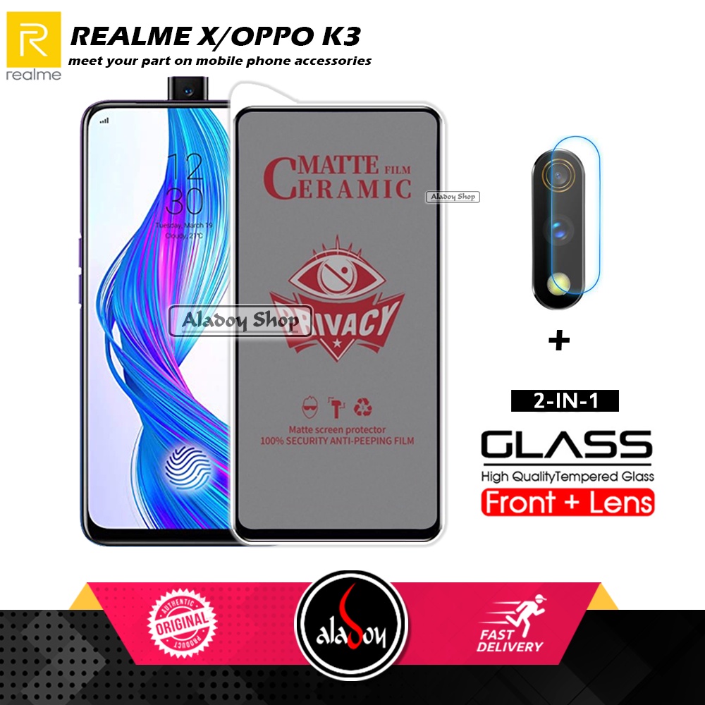 PAKET 2IN1 Anti Gores Privacy Realme X/Oppo K3 + Tempered Glass Kamera