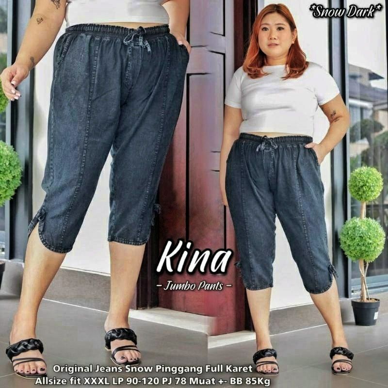 celana pendek jumbo wanita jeans 7/9 pinggang kolor