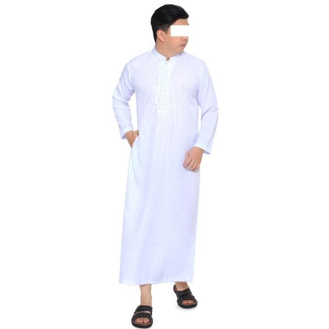 Jubah Gamis Pria Putih Lengan Panjang Remaja/Dewasa Arab Pria Bordir