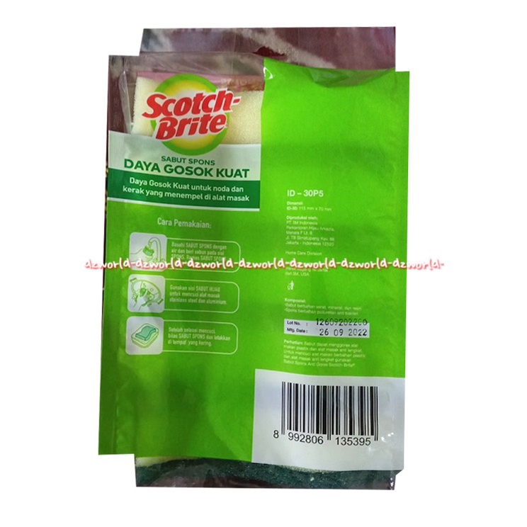 Scotch Brite Sabut Spons 3pcs Daya Gosok Kuat Isi 3spon Skotch Brait Sponge Sabut Cuci Piring Dish Washing Soap ScotchBrite Spon Sponges