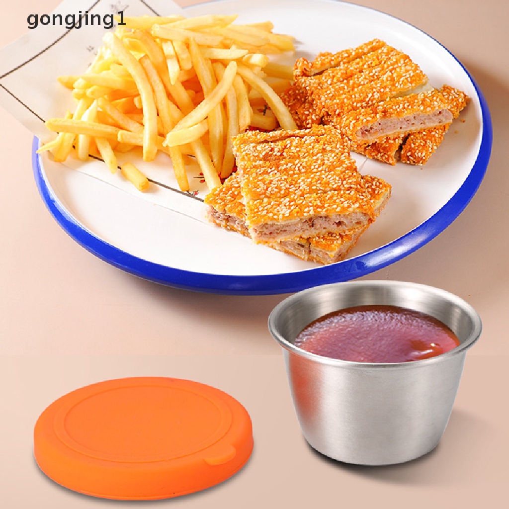 Ggg Stain Steel Dressing Container Wadah Saus Reusable Cangkir Bumbu Salad Dengan Tutup ID