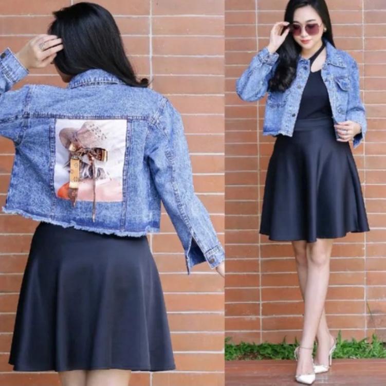 Paling Diminati JAKET JEANS  WANITA JAKET CROP JINS DENIM JACKET IMPORT PITA BELAKANG WANITA TERBARU