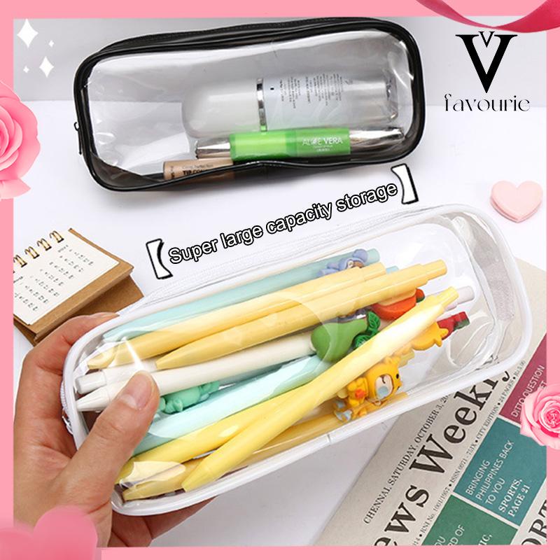 CODDecompression Primary Middle School Students Competition Rotating Pen Can Write Student Rotating PenTransparent PVC Student Stationery Zipper Pen Bag Travel Portable Toiletry Makeup Storage Bag-FA