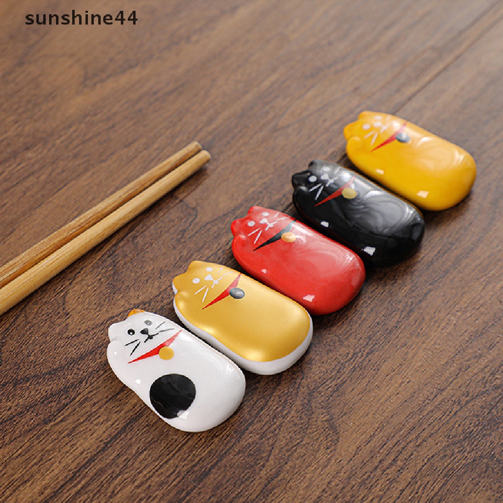 Sunshine Rak Holder Sumpit Desain Kucing Lucu Bahan Keramik