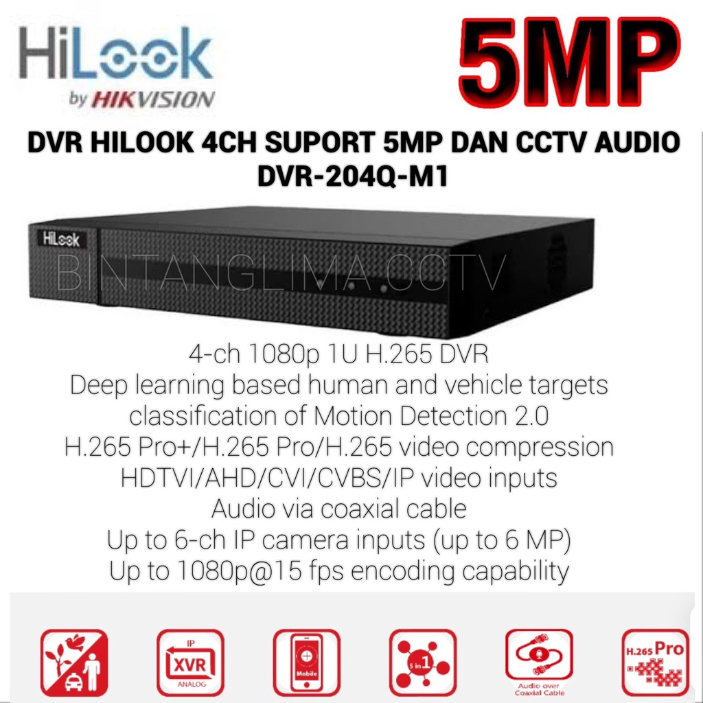 DVR-204Q-M1 - HILOOK DVR 4CH SUPPORT 5MP DAN CCTV AUDIO