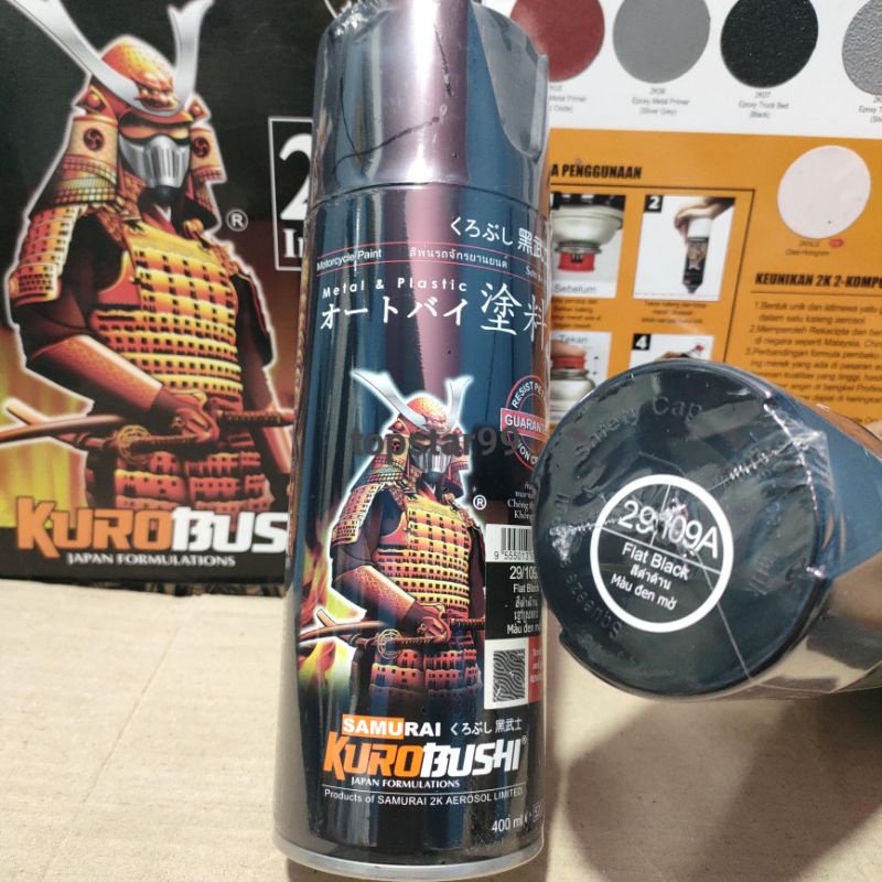 Pilok Pilox Cat Samurai Flat Black 109A Hitam Doff Dop 400ml Cat Semprot Kurobushi Pylok