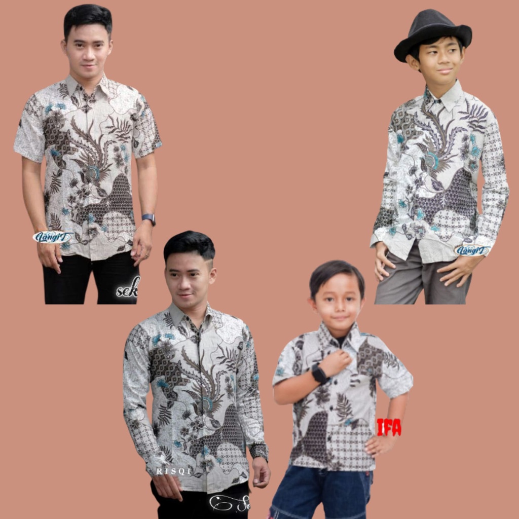 KEMEJA HEM BATIK COUPEL AYAH ANAK M L XL XXL MOTIF SEKAR PUTIH