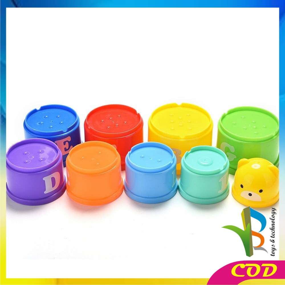 RB-M21 Mainan Anak Stacking Cup / Mainan Susun Gelas 9PCS Mainan Edukasi Bayi Angka Dan Alfabet