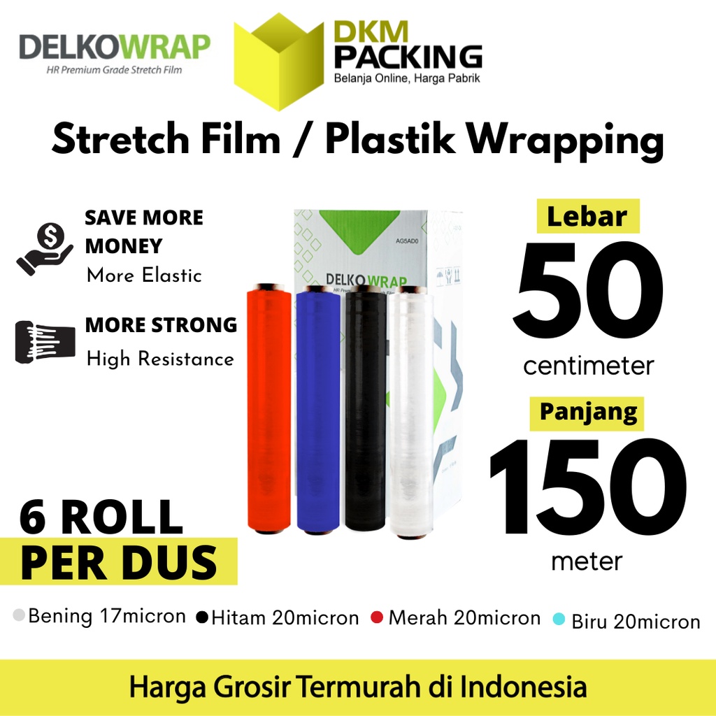 

Plastik Wraping Stretch Film Plastic Wrapping 50cm x 150m DELKOWRAP TEBAL KARGO / DUS