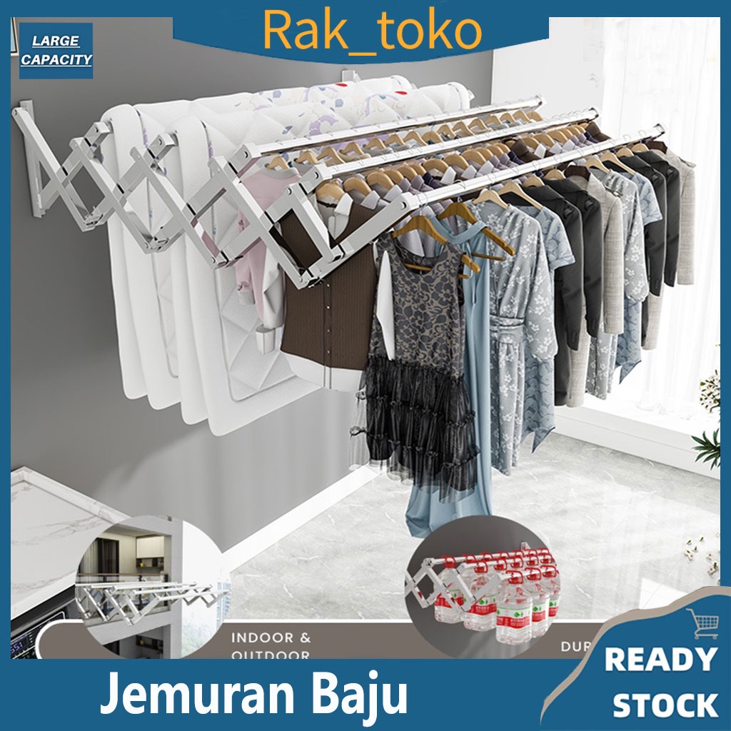 Single Jemuran Baju Dinding Lipat Stainless Steel Gantungan Pakaian