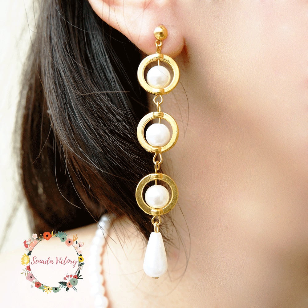 Senada Victory Anting Mutiara Juntai Korea Aksesoris Fashion Wanita SA10
