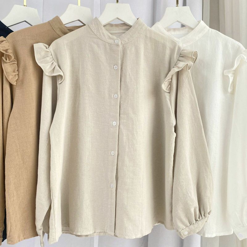 Kemeja Wanita Linen Oversize Yeonik Shirt Linen Angel E22