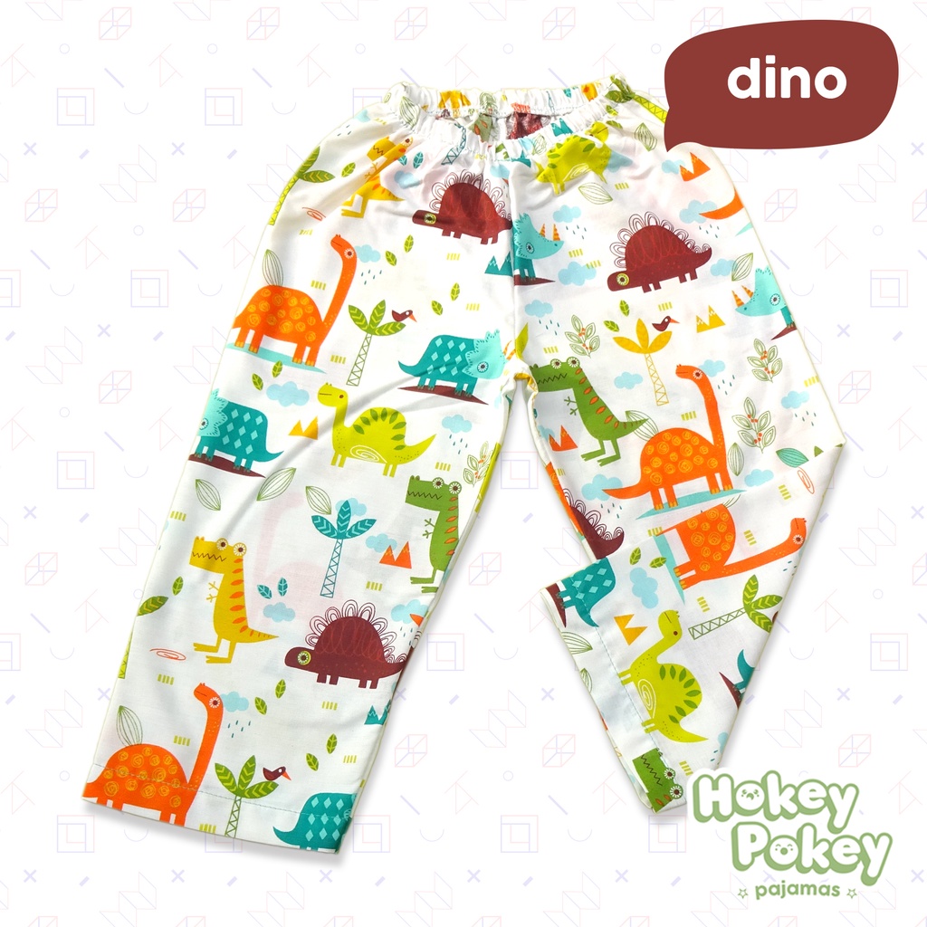 Setelan Baju Tidur Piyama Anak Laki Laki Tanpa Kerah Motif Dino Putih