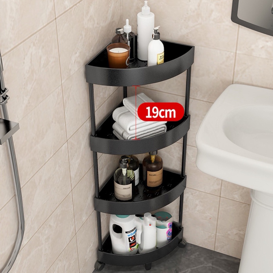 SHENAR WELLA RAK TROLI 4 SUSUN DENGAN RODA / RAK SUDUT DAPUR / RAK KAMAR MANDI / TEMPAT PENYIMPANAN SERBAGUNA