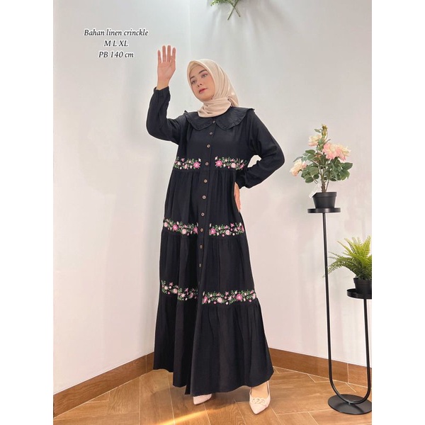 ZAJA - Terbaru Baju Gamis Cantik Warna Putih Linen Crinckel Polos Motif Bordir Mewah Untuk Lebaran / Dress Katun Polos Dan Bordir Komputer / Gamis madina asnah toyobo bordir comouter desain mewah dan elegant menambah kasual penampilan dress