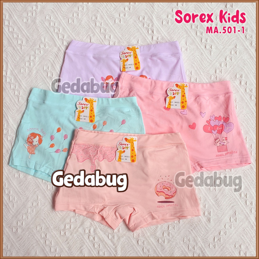 3 Pcs - Celana dalam Boxer anak Sorex Kids MA501 / MA 501 Sweet Playfull | CD anak super soft  | Gedabug