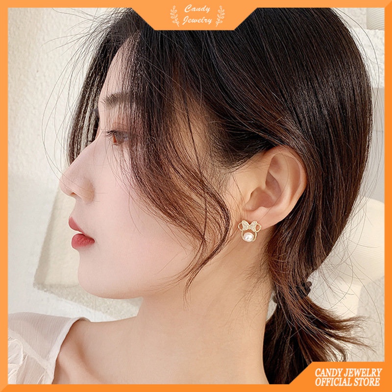 Anting Stud Desain Kartun Pita Aksen Mutiara Gaya Korea Untuk Wanita
