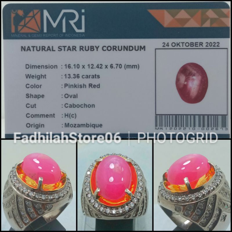 NATURAL PINKISH RED STAR RUBY MOZAMBIQUE OVAL + MEMO LAB