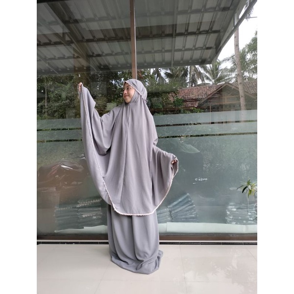 Mukena Dewasa Jumbo Crinkle Air Flow 3 in 1 (mukena Lesty)Fress Tas