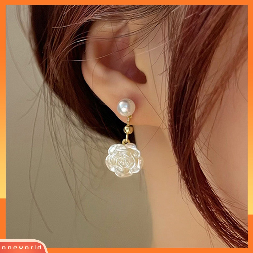 [WONE] 1pasang Anting Wanita Bentuk Camelia Desain Mutiara Imitasi Pertunjukan Pesona Unik Alloy Gaya Bunga Mini Elegan All-Match Drop Earrings Untuk Pacaran