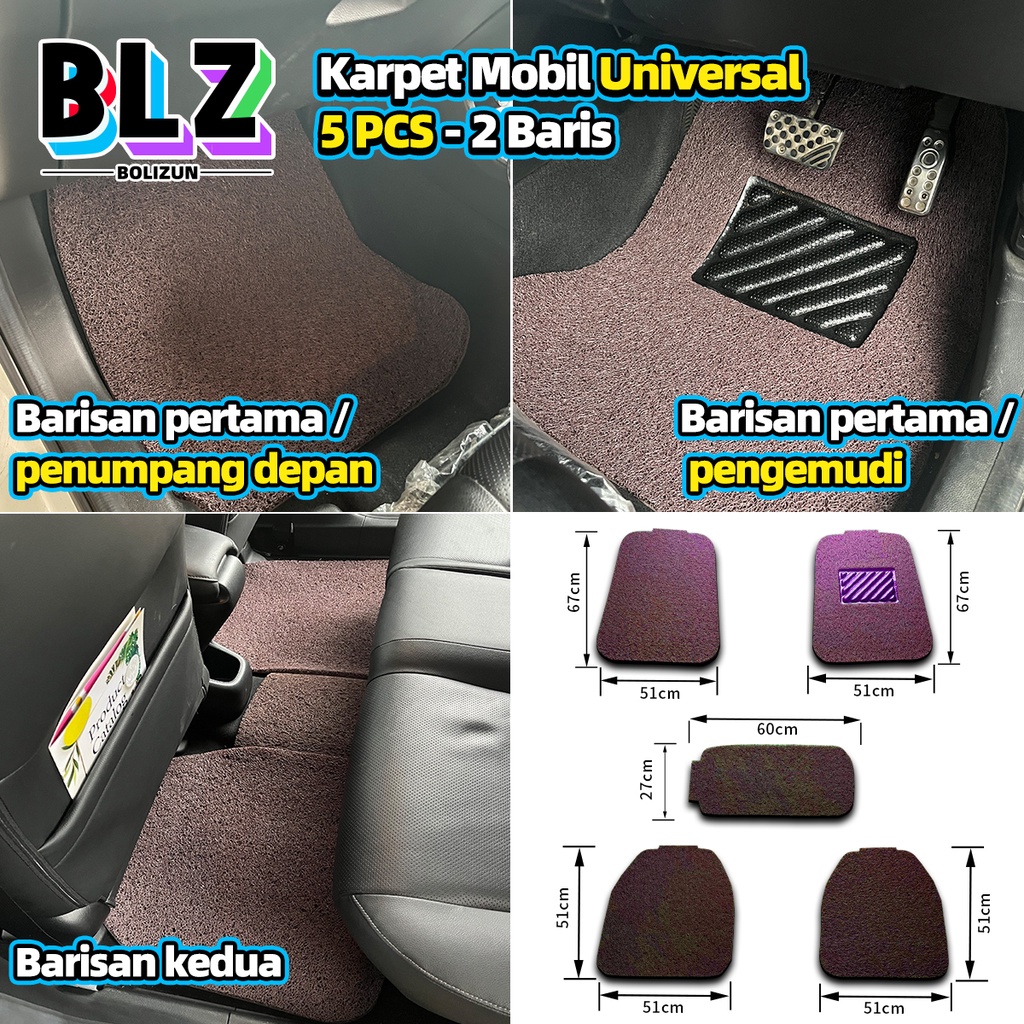 Bolizun Karpet Mobil Universal pvc mie bihun 5 PCS - 2 Baris / Universal Fit Car Mats / Car Floor Mats