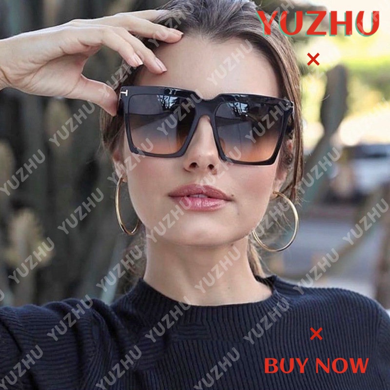 (YUZHU) Ins Fashion T-shaped Oversized Frame Square Sunglasses New Fashion Gradient Shade Sunglasses Women